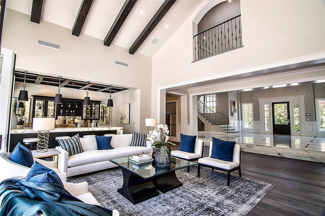 Dining room with custom lighting and estate views